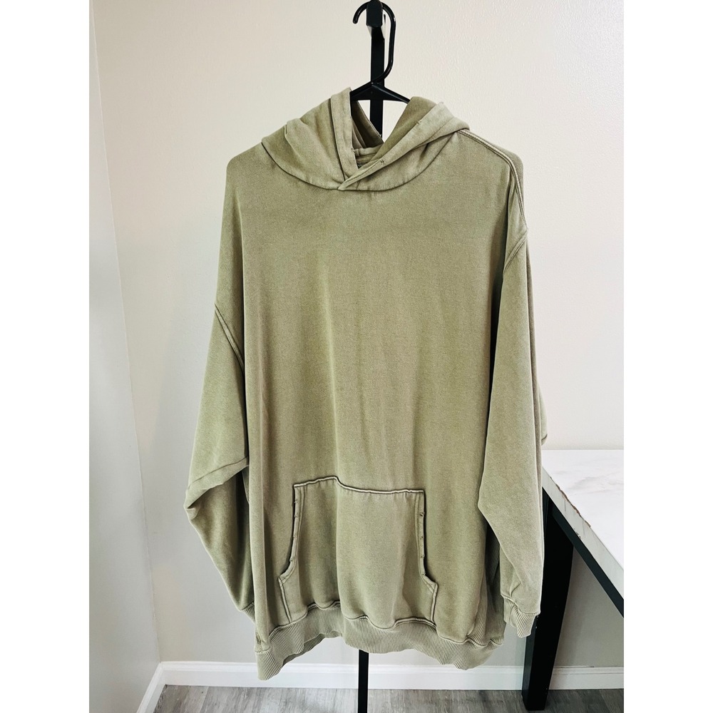 Aerie Hoodie Green XL Oversized Distressed Pullover Washed Fleece Sweatshirt